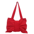 Chic red bow-shaped nylon shoulder bag featuring large oversized knot and wide straps - Red