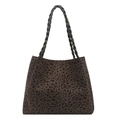 Vintage leopard print tote bag with thick black woven handles and large capacity - Green Without Pendant