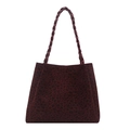 Leopard print faux suede tote bag in burgundy red with woven top handles - Red (No Pendant)