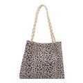 Chic leopard print canvas tote bag with unique cream braided rope handles for women - White Without Pendant