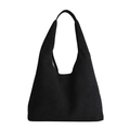 Minimalist black faux suede hobo tote bag for women featuring a spacious design for daily use - Black