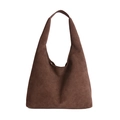 Retro dark brown faux suede hobo tote bag for women with minimalist shoulder strap design - Brown