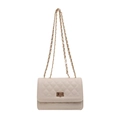 Elegant cream quilted crossbody bag with gold chain strap and rectangular turn-lock closure - Khaki