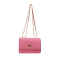 Pink quilted leather crossbody bag with gold metal lock and chain strap for women - Pink