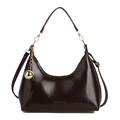 Dunkelbraune Hobo-Tasche aus Lackleder mit Fashion-Prägung und Metallkugel-Anhänger - Braun