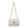 Elegant white quilted crossbody bag with gold chain strap and diamond lattice pattern - White