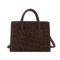 Borsa di lusso con stampa leopardata in pelle scamosciata marrone scuro e doppi manici - Marrone