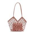 Transparente PVC-Kirsch-Einkaufstasche mit rosa Riemen und passender Innentasche auf Weiß - Rosa