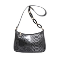 Borsa baguette minimalista con motivo a serpente e tracolla a catena nero e oro - Nero