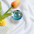 Blue multifaceted crystal stone expandable phone socket grip with white base on silk - Blue Large Round Rhinestone Holder