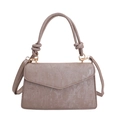 Minimalist grey-brown textured leather shoulder bag with knotted handle and gold hardware - Khaki