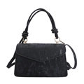 Fashionable black corduroy rectangular crossbody bag with gold hardware and knot detail handle - Black