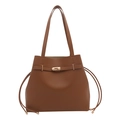 Caramel brown large bucket bag with gold turn-lock closure and shoulder straps - Brown