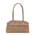 Bolso de hombro vintage de ante marrón con hebilla dorada y correa de cuero liso - Caqui
