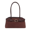 Bolso de mano de gamuza sintética marrón oscuro con hebilla dorada y asa delgada - Marrón