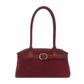 Bolso de hombro retro burdeos de gamuza y cuero con correa de hebilla metálica - Rojo