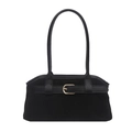 Bolso de hombro minimalista de ante negro con hebilla dorada y diseño elegante - Negro