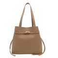 Borsa a secchiello minimalista color cammello con chiusura dorata e ampio interno - Cachi