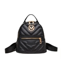 Mini mochila acolchada negra a la moda con logo M dorado y correas ajustables de estilo - Negro