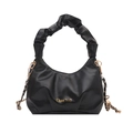 Elegante borsa hobo nera arricciata con catena dorata e manico a scrunchie integrato - Nero