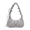 Graue Plissee-Halbmondtasche mit Schmetterlings-Detail und Y2K-Gurt im Scrunchie-Stil - Silber