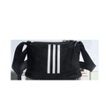 Versatile black sporty shoulder bag with three white stripes and adjustable strap - Black