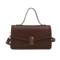 Bolso de mano minimalista marrón oscuro en cuero sintético con hebilla dorada - Marrón