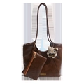 Grande borsa tote in pelle marrone con pochette e ciondolo a forma di leopardo - Marrone Con Ciondolo
