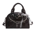 Borsa Boston gotica con pizzo bianco, nastri neri e ciondolo a croce in stile vintage - Marrone