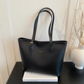 Borsa tote classica in ecopelle nera con scritte dorate e tracolla regolabile - Nero