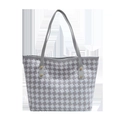 Klassische Shopper-Tasche mit Hahnentritt-Muster, grauen Ledergriffen und Goldnieten - Grau