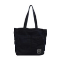 Large capacity dark blue denim tote bag with front pockets for fashion commuting - Dark Blue