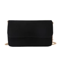Minimalist black faux suede crossbody bag with elegant gold chain strap on white background - Black