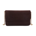 Chocolate brown suede crossbody bag with gold chain strap in a minimalist rectangular design - Brown