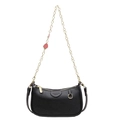Bolso bandolera vintage de cuero negro con cadena dorada y colgante de fresa rosa - Negro