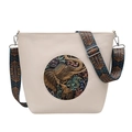 Cream tote bag with ethnic elephant relief and colorful bohemian crossbody strap - Off White