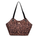 Große Shopper-Tasche mit Leopardenmuster, schwarzen Griffen und goldenem Drehverschluss - Braun