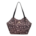 Klassische Shopper Tasche mit Leopardenmuster, schwarzen Griffen und goldener Schließe - Braun