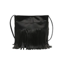 Minimalist black faux leather crossbody bag featuring long stylish vertical tassels - Black
