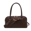 Klassische dunkelbraune Boston-Schultertasche mit hochwertigen goldenen Metallelementen - Braun