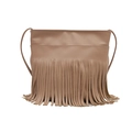 Vintage khaki fringe crossbody bucket bag with long tassels and slim shoulder strap - Khaki