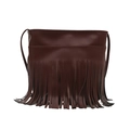 Retro burgundy fringe crossbody bag with faux suede finish and long tassels - Brown