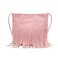 Sac à bandoulière rose en similicuir avec longues franges et fine sangle assortie - Rose