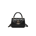Elegante schwarze gesteppte Lederhandtasche mit goldenem M-Logo und Schultergurt - Schwarz