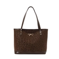 Donkerbruine tote bag met luipaardprint, suède textuur en gouden metalen strik - Bruin