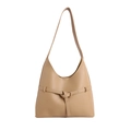 Bolso hobo minimalista beige con correa decorativa y hebilla dorada elegante - Caqui