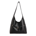 Bolso tote negro minimalista con hebilla dorada elegante y correa de hombro ancha - Negro