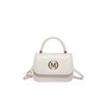 Elegant cream white quilted crossbody bag with golden M logo and top handle - White