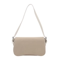 Elegante bolso bajo el brazo de cuero mate beige con base curva y correa ancha - Blanco