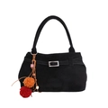 Black vintage suede tote bag with bohemian tassel charm and spacious minimalist design - Black with Pendant